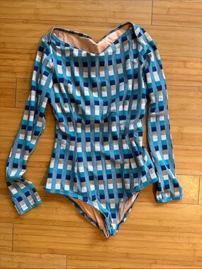 Seea Blue Plaid Long-Sleeve One-Piece Swimsuit